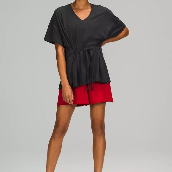 LULULEMON Heathered Black Side Tie V-Neck T-Shirt 10 - Picture 2 of 12